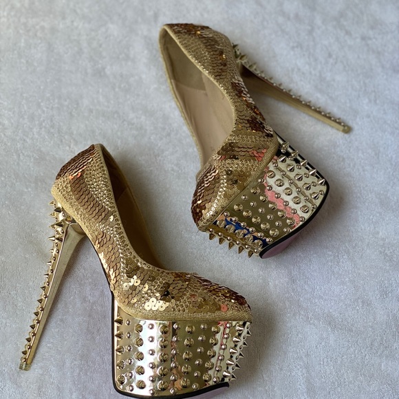 Women’s Sexy 6.5 DANCING STRIPPER HEELS inch gold high heels size 40 - Picture 2 of 8